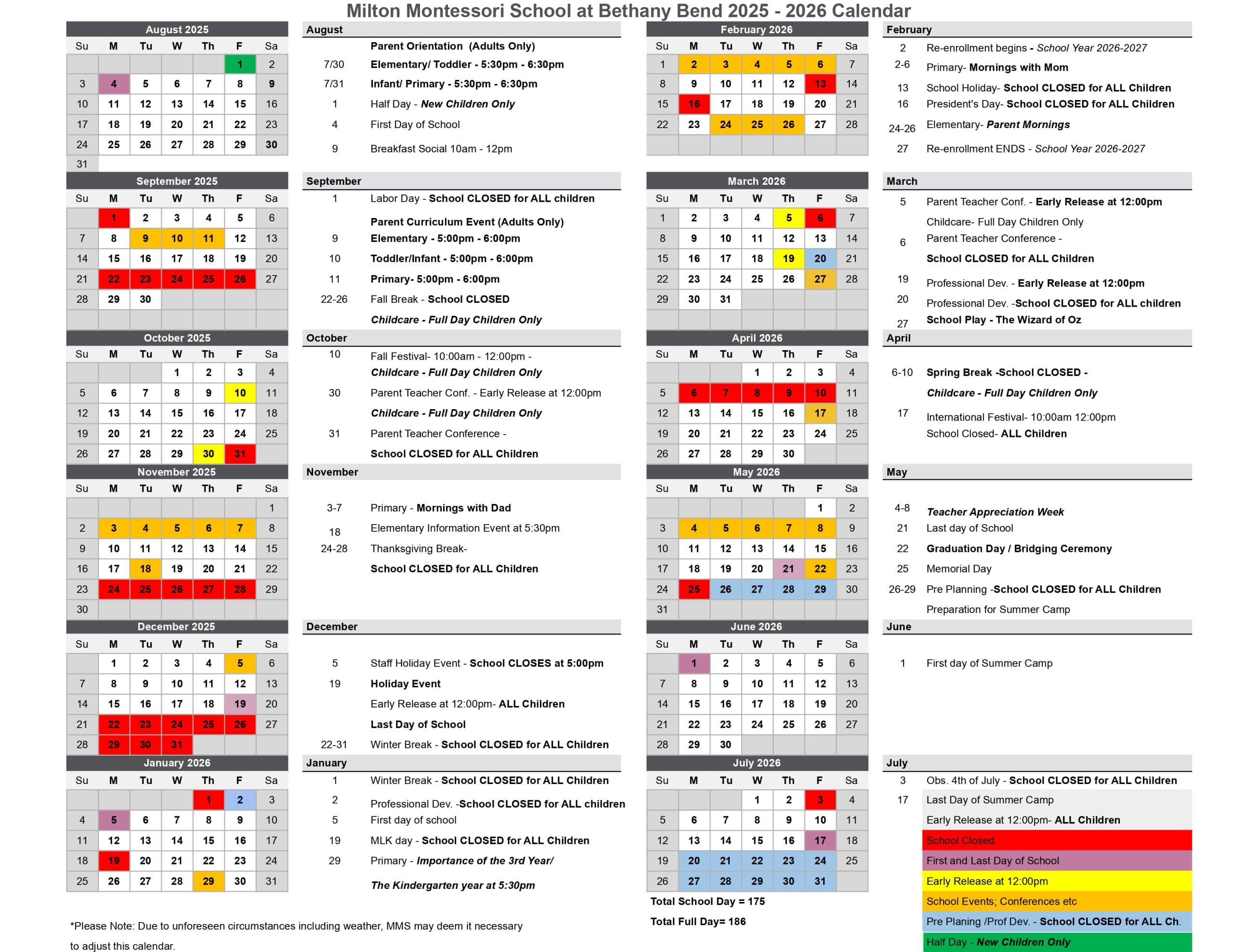 MMS 2025-2026 Calendar